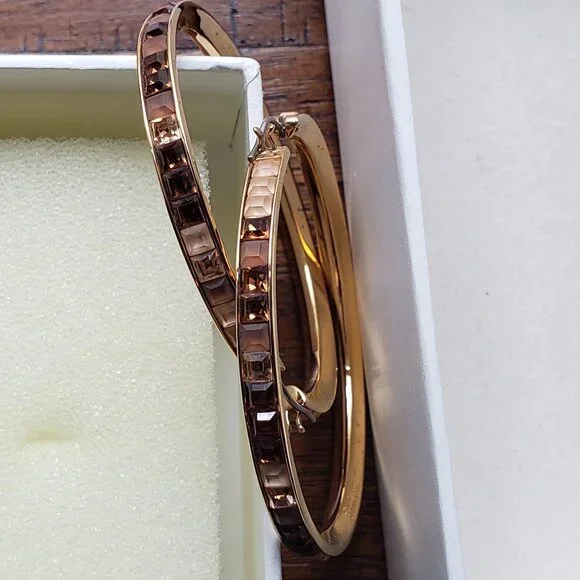 RARE Atelier Swarovski x Viktor & Rolf | "Frozen" Rose Gold Hoops - Picture 4 of 17